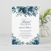 ネイビーブルーの花のクラシカルな結婚式前祝賀会 招待状 (スタンド正面)