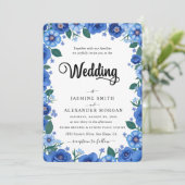 ネイビーブルーの花のシンプルな結婚式 招待状 (スタンド正面)