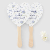 ネイビーブルーの花のフラワーパターンの結婚式 ハンドファン (正面&裏面)