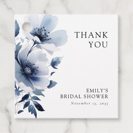 ネイビーブルーの花のブライズシャワー フェイバータグ (正面)