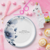 ネイビーブルーの花のブライズシャワー ペーパープレート (パーティー)