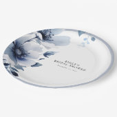 ネイビーブルーの花のブライズシャワー ペーパープレート (アングル)