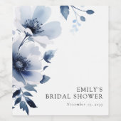 ネイビーブルーの花のブライズシャワー ワインラベル (シングルラベル)