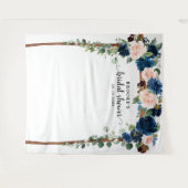 ネイビーブルーの花のブライダルシャワー写真用背景 タペストリー (正面(横))