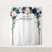 ネイビーブルーの花のブライダルシャワー写真用背景 タペストリー (正面)