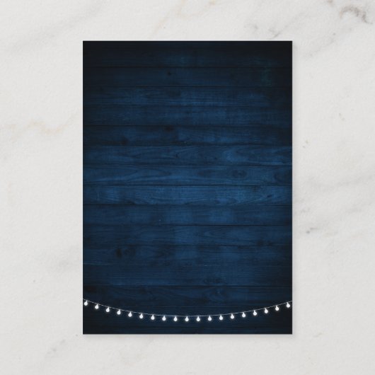 ネイビーブルーの花のラスティックなストリングライトの宿泊施設 エンクロージャーカード (裏面)