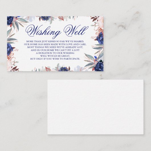 ネイビーブルーの花の結婚式の願い井戸 エンクロージャーカード (正面/裏面)