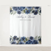 ネイビーブルーの花の結婚式写真ブース背景 タペストリー (正面)