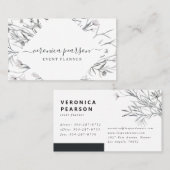 ネイビーブルーの花の草案 | 現代のミニマル 名刺 (正面/裏面)