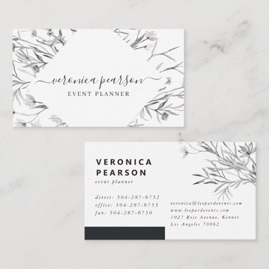 ネイビーブルーの花の草案 | 現代のミニマル 名刺 (正面/裏面)