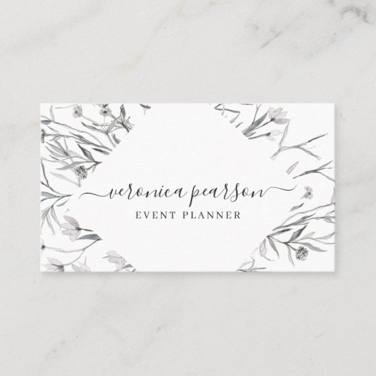 ネイビーブルーの花の草案 | 現代のミニマル 名刺 (正面)