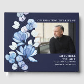 ネイビーブルーの花の葬儀・ライフセレブレーション写真 ゲストブック (正面)
