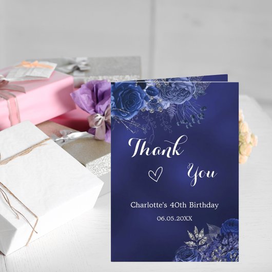 ネイビーブルーの花の誕生日感謝していあなた カード