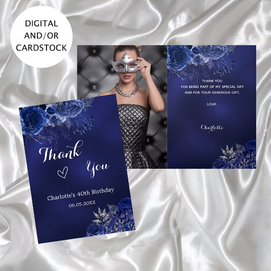 ネイビーブルーの花の誕生日感謝していあなた カード