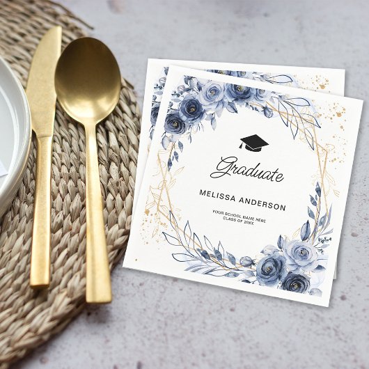 ネイビーブルーの花を卒業 スタンダードカクテルナプキン