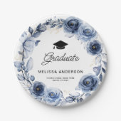 ネイビーブルーの花を卒業 ペーパープレート (正面)