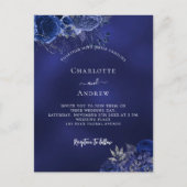 ネイビーブルーの花エレガントな結婚式 インビテーションポストカード (正面)