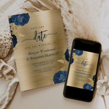 ネイビーブルーの花束 ゴールド グラム 結婚式 Save the Date