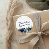 ネイビーブルーの花柄とゴールドのグリッターが輝くキンセアニエラ（15歳の誕生日のお祝い） ラウンドシール