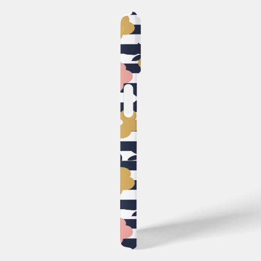 ネイビーブルーの花柄にピンクの黄色い花ストライプ柄 Case-Mate iPhoneケース (裏面 / 右)