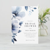 ネイビーブルーの花柄のブライズシャワー 招待状 (スタンド正面)