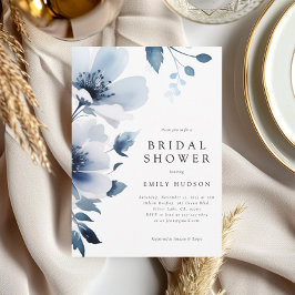 ネイビーブルーの花柄のブライズシャワー 招待状