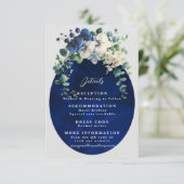 ネイビーブルーの花柄の結婚式詳細カード、エレガントな エンクロージャーカード (スタンド正面)