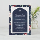 ネイビーブルーの花柄アーナンド・カーラジ・プラジャビ・シーク教ウェディング 招待状 (スタンド正面)