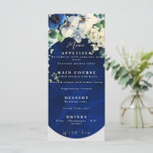ネイビーブルーの花柄ウェディングメニュー メニュー (スタンド正面)