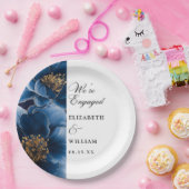 ネイビーブルーの花柄エンゲージメントパーティー ペーパープレート (パーティー)