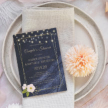 ネイビーブルーの花柄ゴールドフレーム カップルシャワー