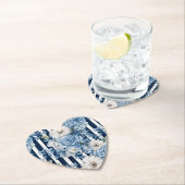 ネイビーブルーの花柄ストライプのブライズシャワー ペーパーコースター (インサイチュ)