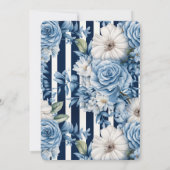 ネイビーブルーの花柄ストライプのブライズシャワー 招待状 (裏面)