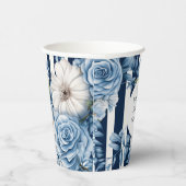 ネイビーブルーの花柄ストライプのブライズシャワー 紙コップ (右)