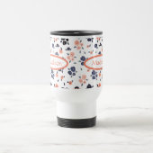 ネイビーブルーの花柄パーソナライズネーム モダン トラベルマグ (中央)