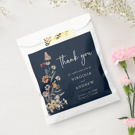 ネイビーブルーの花柄ボヘミアンウェディングファバーバッグ フェイバーバッグ