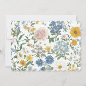 ネイビーブルーの花柄ボーダー モノグラム ステーショナリー ノートカード (裏面)