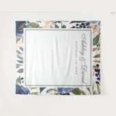 ネイビーブルーの花柄水彩写真撮影用背景 タペストリー (正面(横))