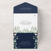 ネイビーブルーの花柄結婚式オールインワン招待状 オールインワン招待状 (外側)