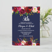 ネイビーブルーの花柄5周年結婚式招待状 招待状 (スタンド正面)