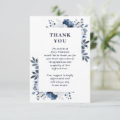 ネイビーブルーの花柄 お悔やみと感謝のカード サンキューカード (スタンド正面)