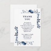 ネイビーブルーの花柄 お悔やみと感謝のカード サンキューカード (正面/裏面)