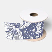 ネイビーブルーの花柄 ウィリアム・モリス風 サテンリボン (リール)