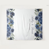 ネイビーブルーの花柄 ウェディング フォトブース 背景 タペストリー (正面(横))