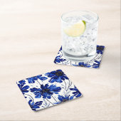 ネイビーブルーの花柄 スクエアペーパーコースター (インサイチュ)