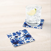 ネイビーブルーの花柄 スクエアペーパーコースター (インサイチュ)