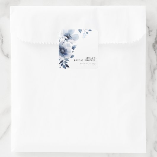 ネイビーブルーの花柄 ブライダルシャワー スクエアシール (バッグ)