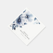 ネイビーブルーの花柄 ブライダルシャワー スタンダードカクテルナプキン (角)