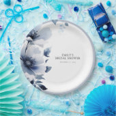 ネイビーブルーの花柄 ブライダルシャワー ペーパープレート (パーティー)