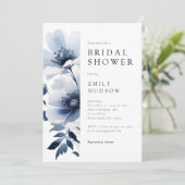 ネイビーブルーの花柄 ブライダルシャワー 招待状 (スタンド正面)